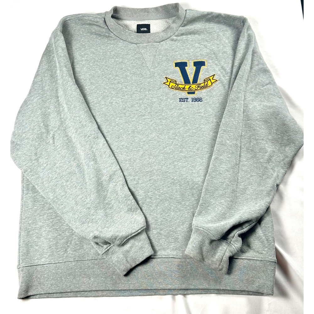 Vans Mens Gray "Slack & Field" Collegiate Graphic Crewneck Sweatshirt Medium